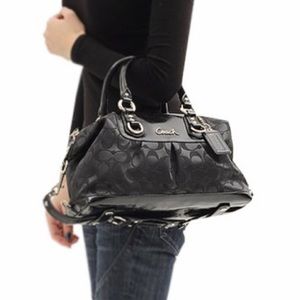 NWT Coach Black grey signature Ashley Satchel